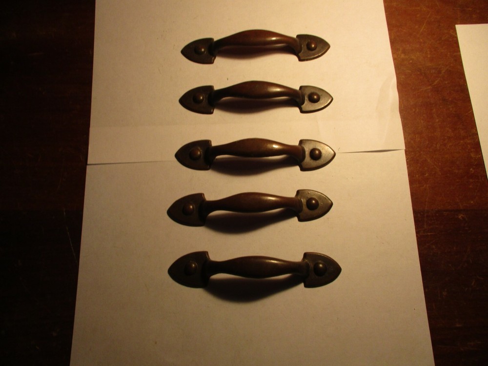 5-Vtg Mid Century  Solid Brass Drawer Cabinet  Pulls Hardware 5 1/2 Inches 3 CTC