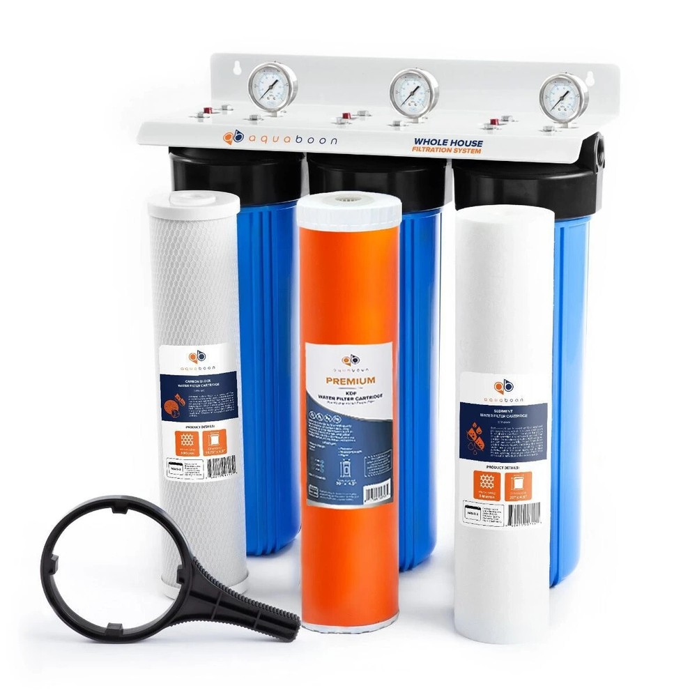 3-Stage Big Blue 20" Whole House Filtration System+Carbon+KDF+Sediment Filters