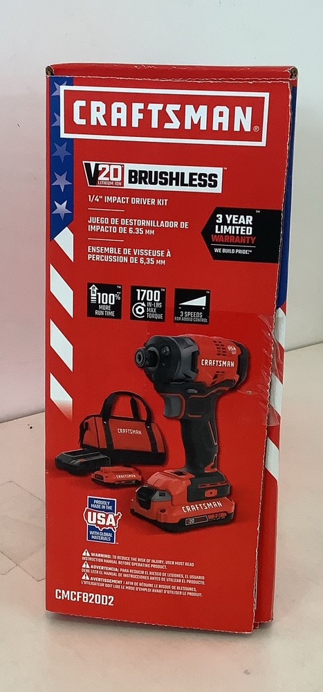 CRAFTSMAN V20 Max Variable Speed Brushless 1/4” Cordless Impact Driver CMCF820D2