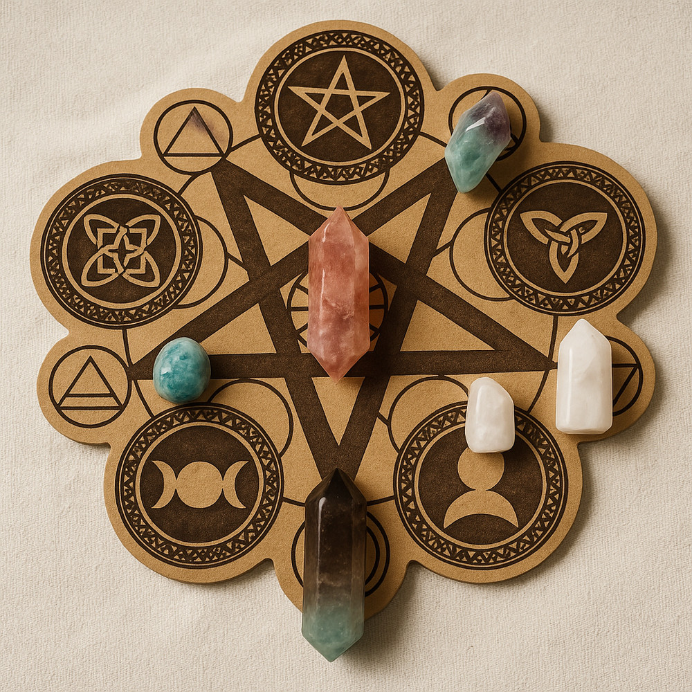 Wood Crystal Grid Wiccan 8"