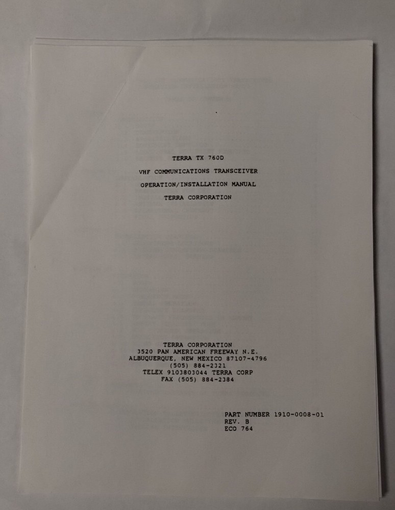 Terra TX 760D VHF Communications Transceiver Operation Installation Manual-Copy