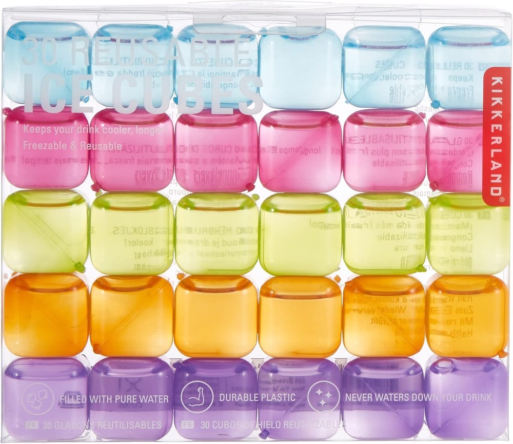 30-Pack Reusable Plastic Ice Cubes Multicolor Acrylic Whiskey Stones for Drinks