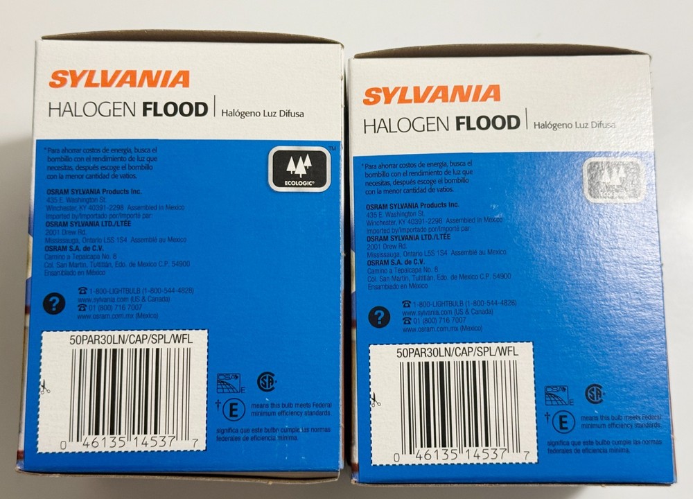 Sylvania Hal 50W Long Neck Flood 50PAR30LN/CAP/SPL/WFL LOT OF 2