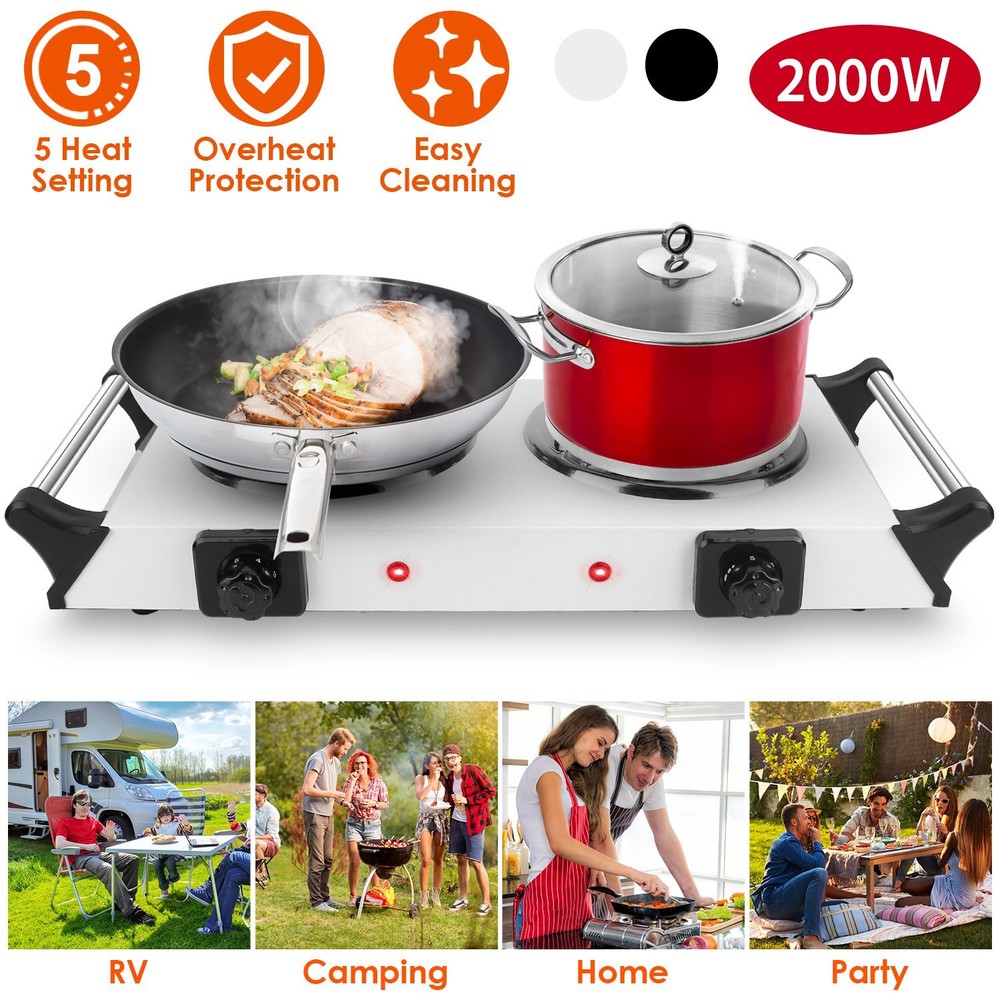 Electric Double Burner Stove Hot Plate Countertop Adjustable Temperature Control