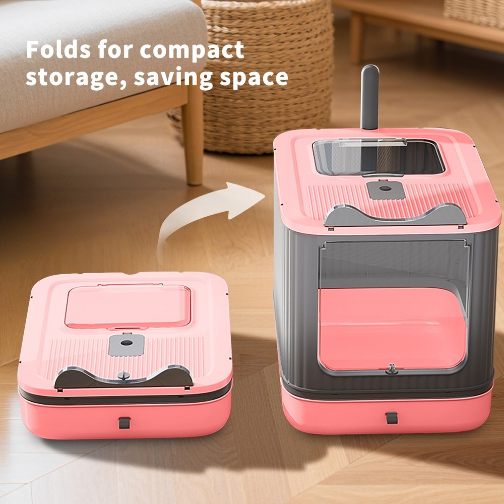 Large Space Foldable Cat Litter Box with Front Entry & Top Exit & Slide Tray