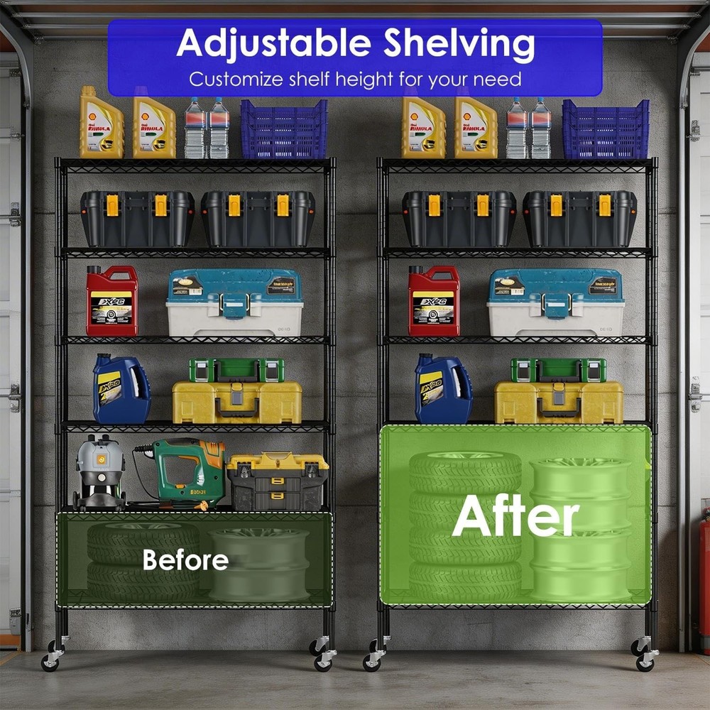 Rust-Resistant 6-Tier Wire Shelving System with Wheels | Easy Tool-Free Assembly