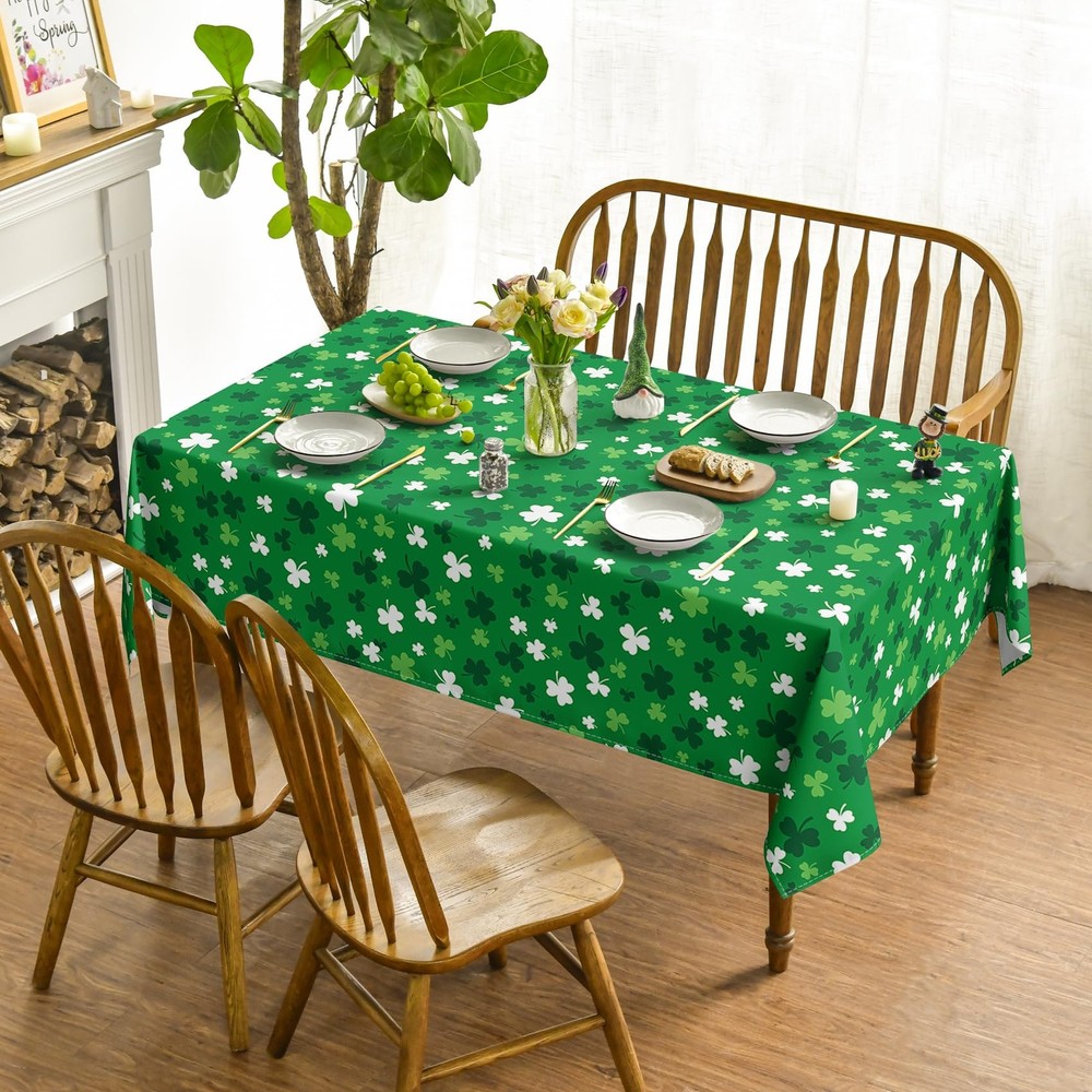 St. Patrick's Day Tablecloth 52×70 Inch Rectangular, Spring Shamrock Green Le...