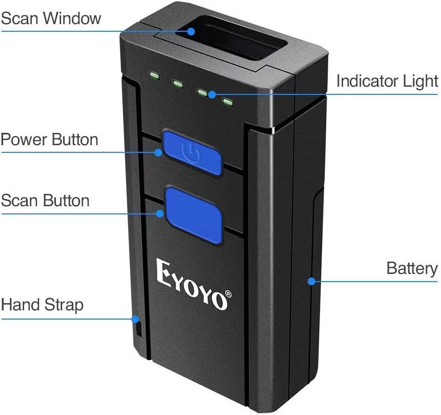 Eyoyo 1D Laser Wireless Barcode Scanner 1D Code Fast Scan Speed Inventory Reader