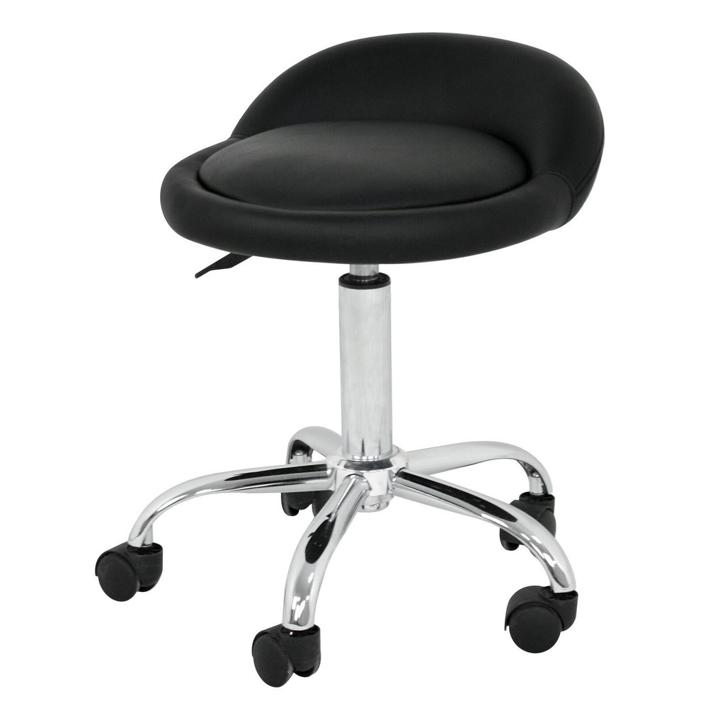 Adjustable Hydraulic Rolling Stool PU Leather Salon Chair with Back Rest Black