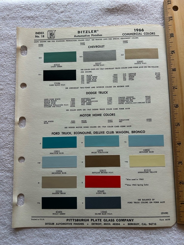 1966 Ford Bronco Pickup Econoline Paint Chips Excellent Condition Ditzler