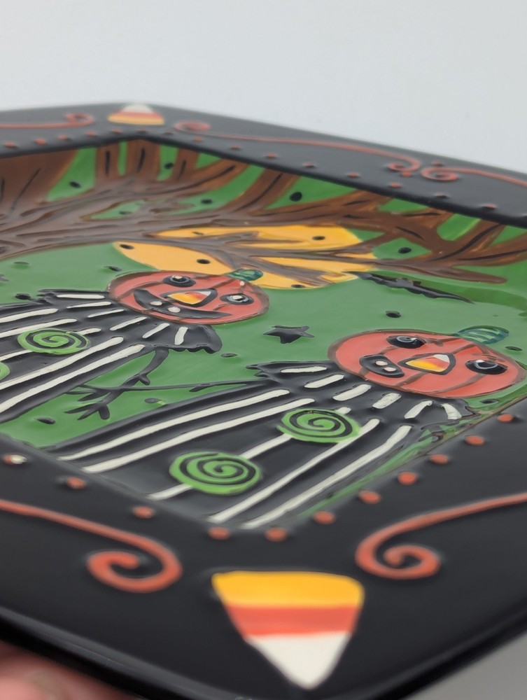 Bloom/ Bethany Lowe Designs Halloween Pumpkin Men Square Ceramic Platter