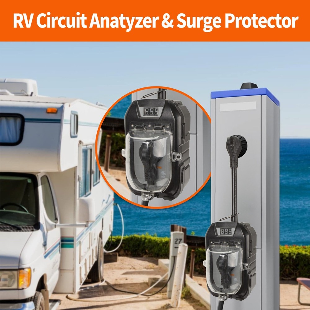 30Amp RV Surge Protector, EMS Surge Protected Time Delay Auto Shut w/ Cover