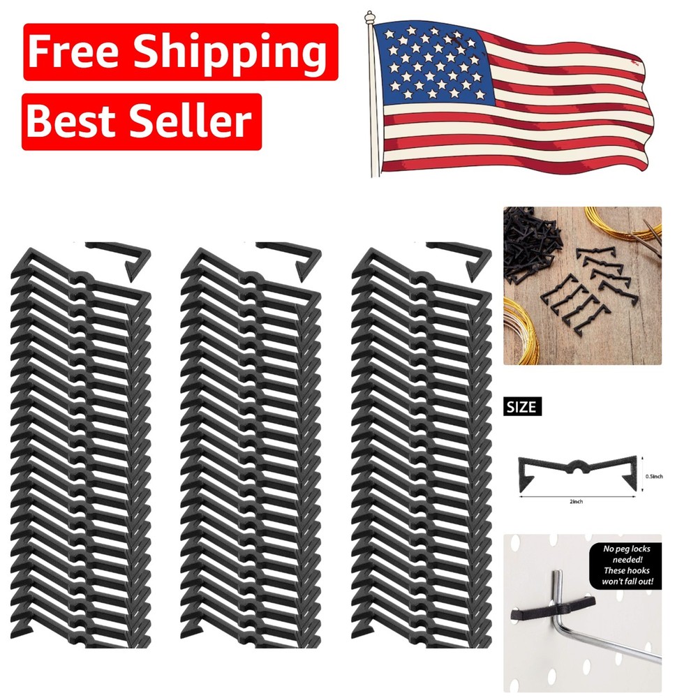 200 Count Black Plastic Pegboard Clip Locks - Effortless Organization Solution