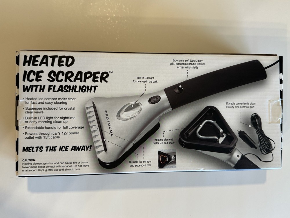 Protocol Heated Ice Scraper with Flashlight Brand New In Box
