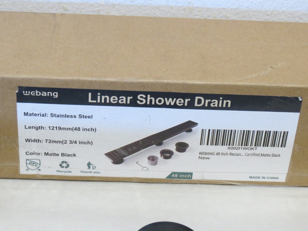 WEBANG 48" Shower Linear Matte Black Drain Rectangular Floor Drain