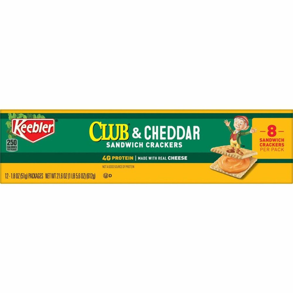 Sandwich Crackers, Club Cheddar, 8-Cracker Snack Packs, 12 Boxes
