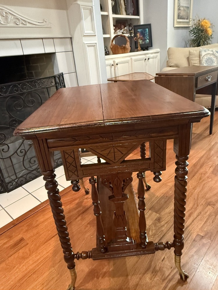 Walnut Eastlake Side Table, Solid walnut, Recently Restored. Intricate Carvings.