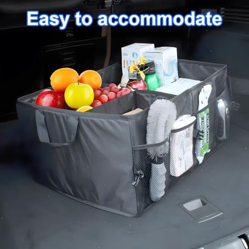 Car Trunk Organizer, Collapsible Multi Compartment Vehicle Storage Box, Black