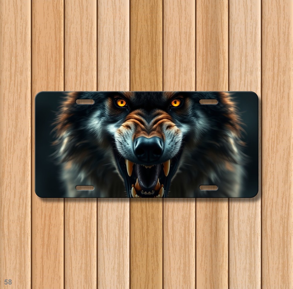 Snarling Wolf License Plate Snarling Design Customizable Front Bumper Plate Spec