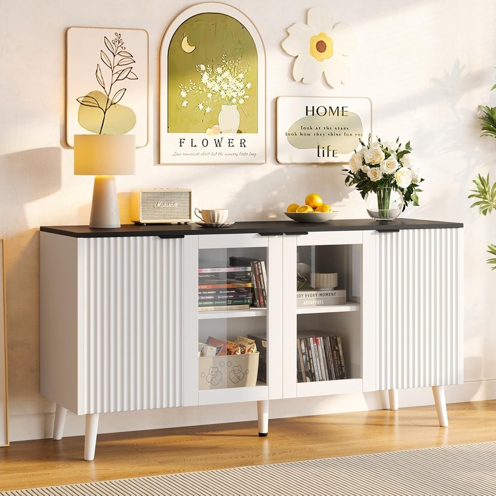 Storage Sideboard Buffet Cabinet Rattan Kitchen Buffet Cabinet Accent Organizer