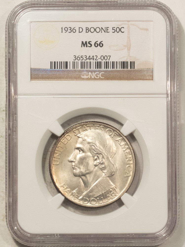 1936-D BOONE COMMEMORATIVE HALF DOLLAR - NGC MS-66, NICE!