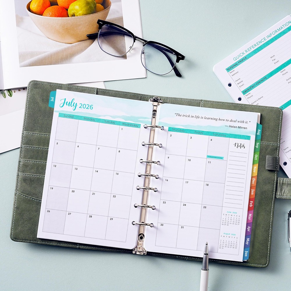 2026-2027 Planner Refills - A5 Inserts with 7-Hole Punched, A5, Blue