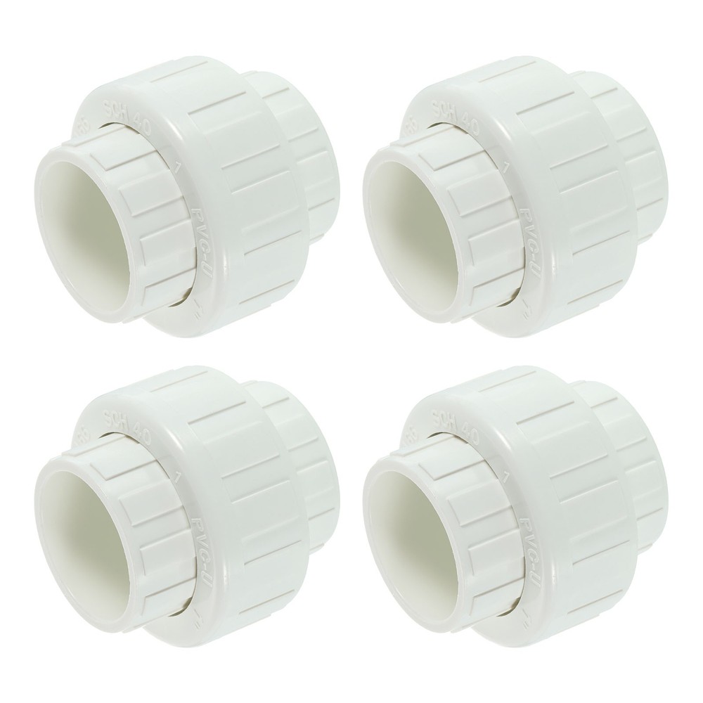 4Pcs 1" UPVC Union Coupling Pipe Fitting, UPVC Union Coupling Adapter, White