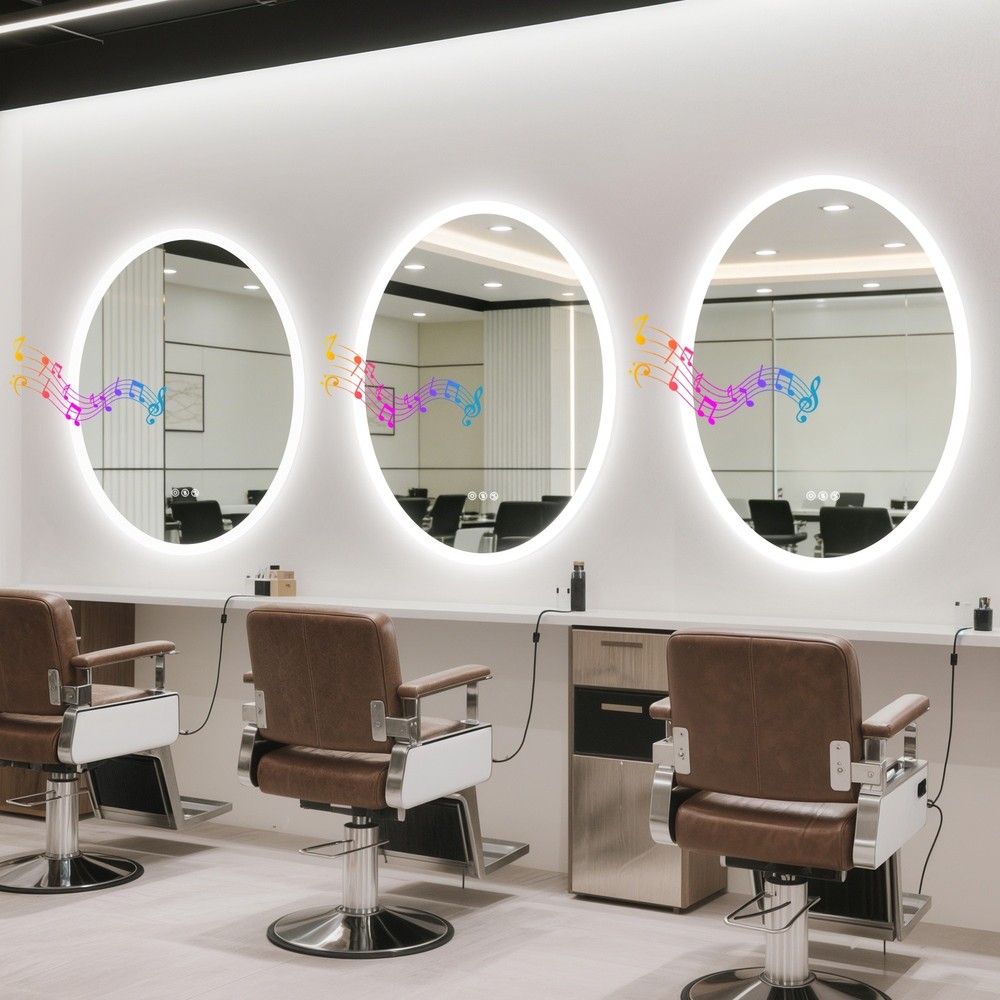 Oval LED Bathroom Bluetooth Mirror Touch Antifog Memory 3 Color Light Adjustable