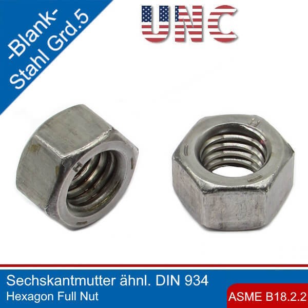 UNC Hex Nut ASME B18.2.2 Steel Grade 5 Bare / Black
