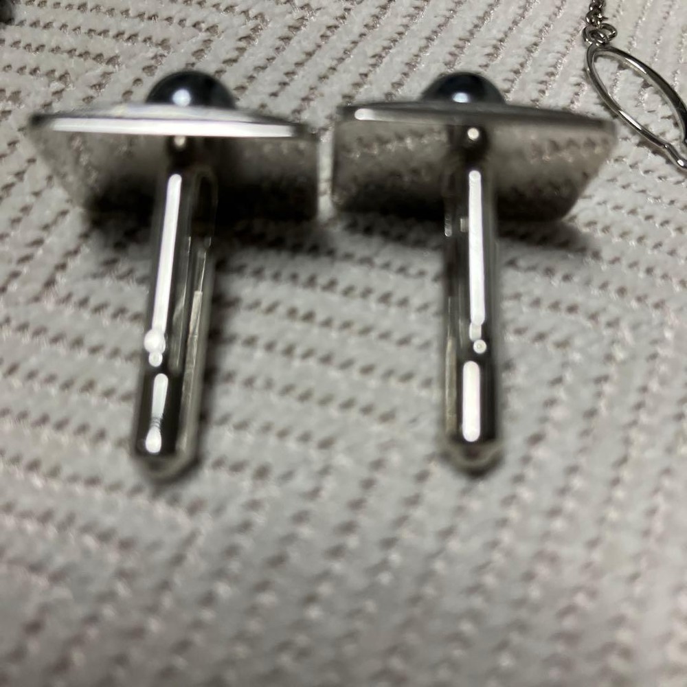 Silver Tie Pin Cufflinks Button Set -USED-JP NO BOX