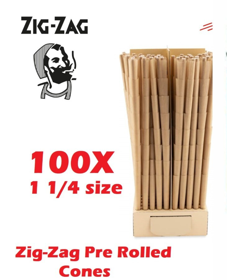 Zig-Zag 1 1/4 Size Unbleached Rolling Paper Pre Rolled 100 Cone with Filter Tips