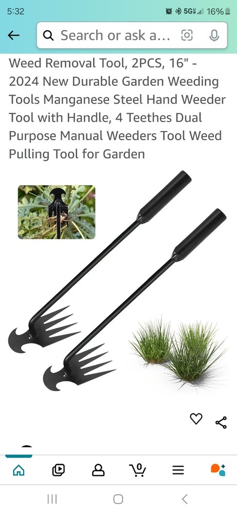 2 Weed Puller Tool Garden Pulling Portable Weeder Uprooting 4 Teeth Planting