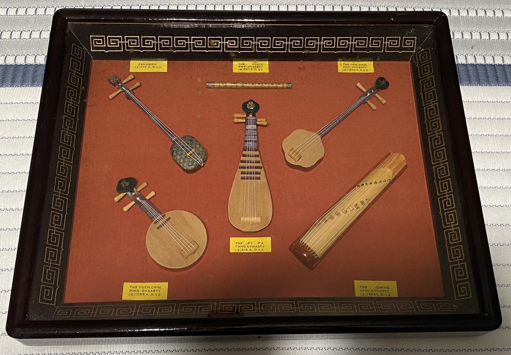 Ancient Chinese Dynasty Miniature Musical Instruments Shadow Box Display