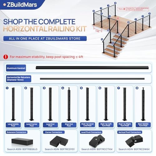 1 Pack 35"x3"x3" Horizontal Aluminum Deck Railing Post 1x Level End Post.