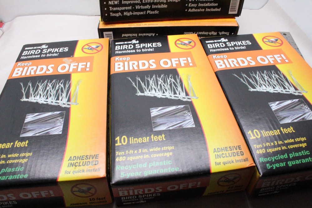 3 Pack Bird-X Plastic Polycarbonate Bird Spikes Kit Adhesive Glue Covers 10 Ft