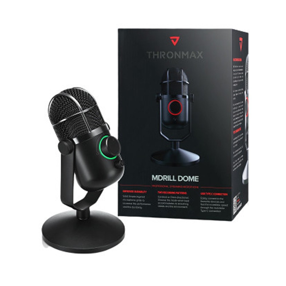 Thronmax MDrill Dome Plus USB Microphone with Tabletop Stand, Jet Black