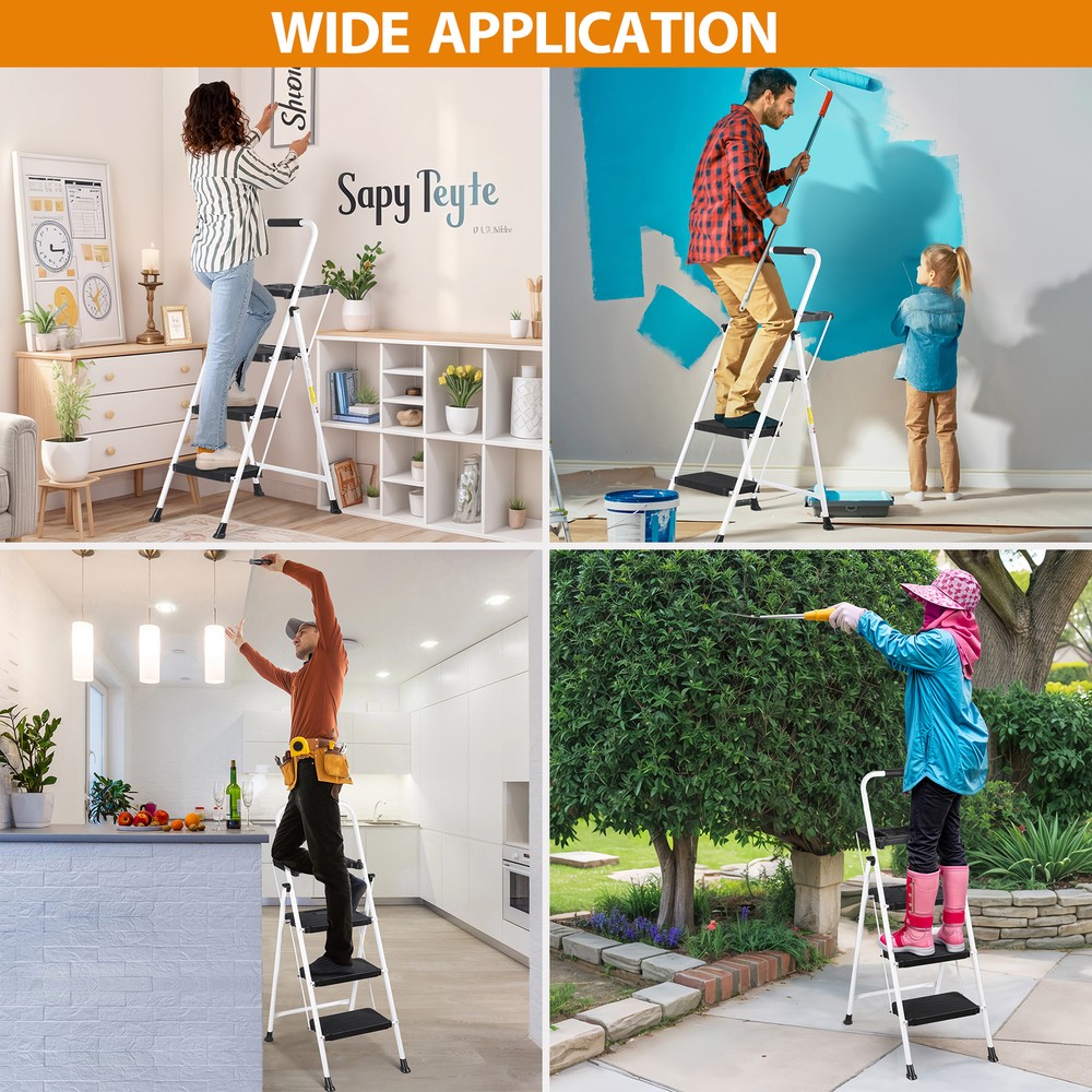 Step Ladder 3 Step Ladder with Tool Platform Folding Step Stool Multi-Purpose