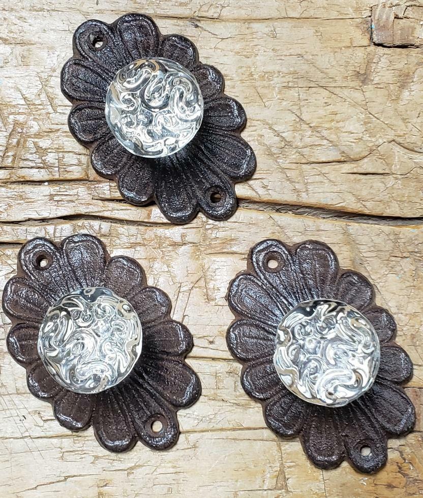 1 Cast Iron ANTIQUE Style Barn Handle Drawer Pull Coat Hook Rack BACK PLATE Knob