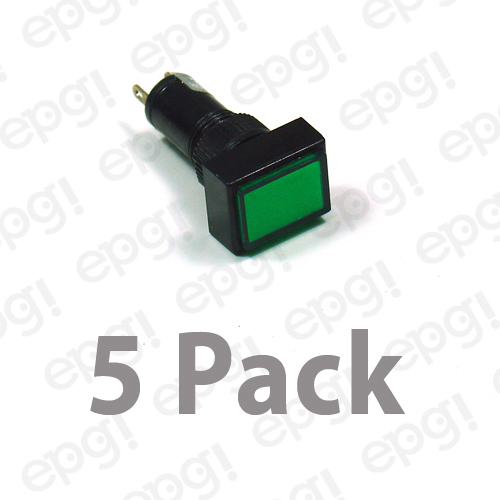 5 PACK - 10mm RECTANGULAR LED PANEL MOUNT LAMP -  GREEN LENS 3VDC-12VDC  NN10RGR