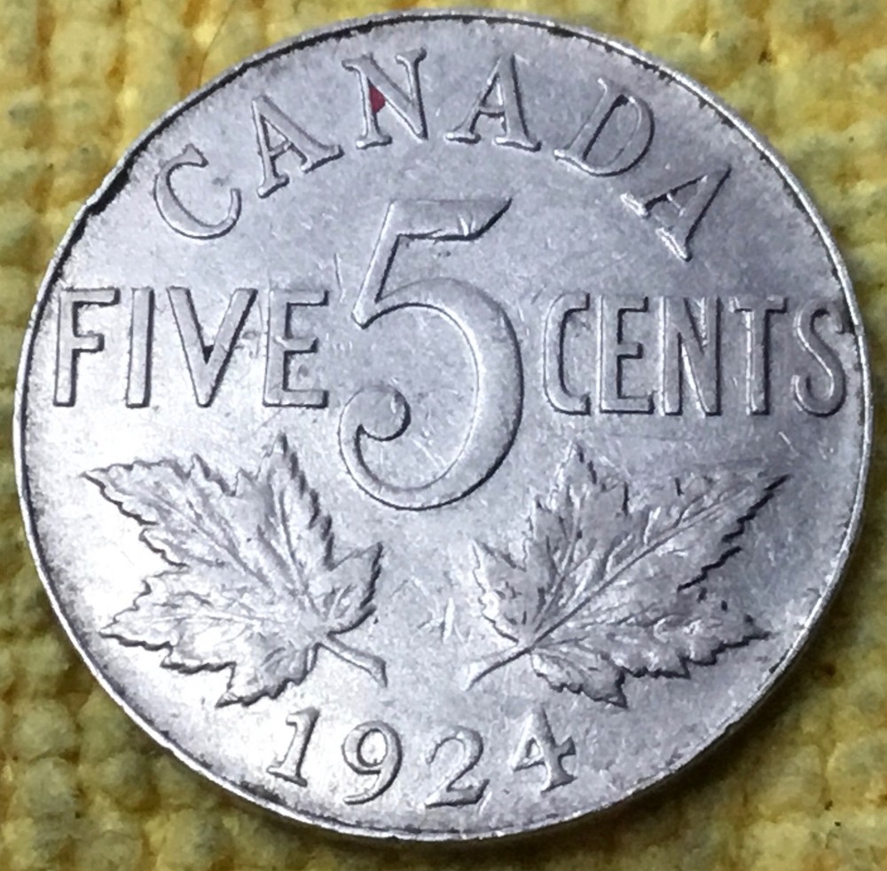 1924 Canada 5 Cent  Coin KM #29