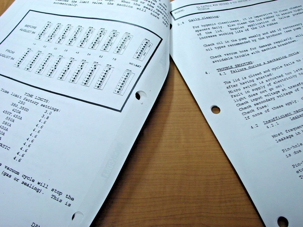 Berkel Model 250Vacuum Package Machine Service Manual