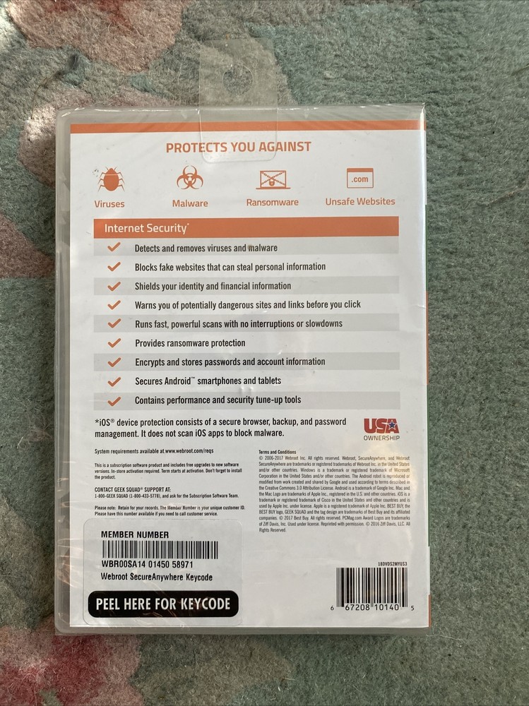 Webroot Secure Anywhere Internet Security 3 Device Software CD Windows IOS Mac~