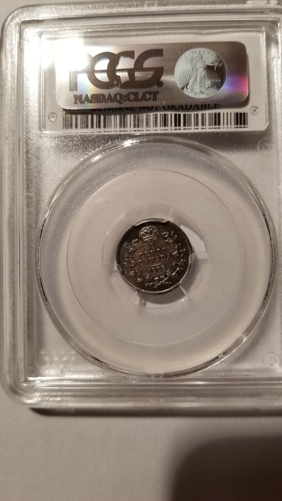 CANADA FIVE CENT 1908 AU PCGS, SMALL 8