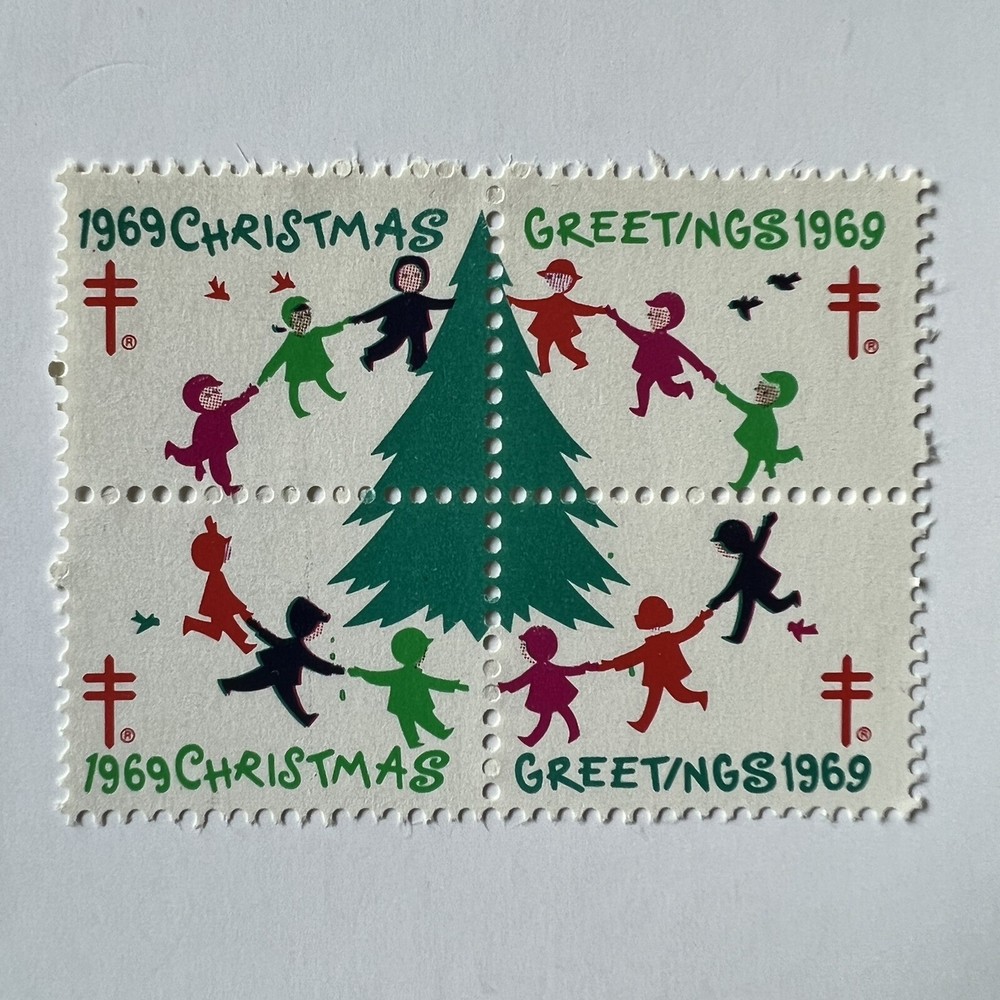 ERROR 1969 CHRISTMAS SEAL BLOCK WITH SEVERAL EXTRA SPOTS MNH