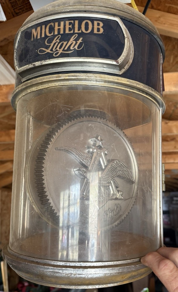 Michelob Hanging Rotating Beer Light/Clock WORKS BUT HAS DAMAGE