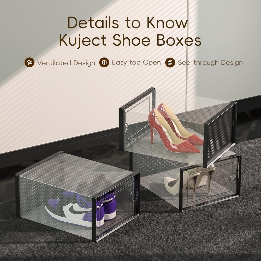 12 Pack Shoe Storage Box Organizer Clear Plastic Stackable Sneaker Container US