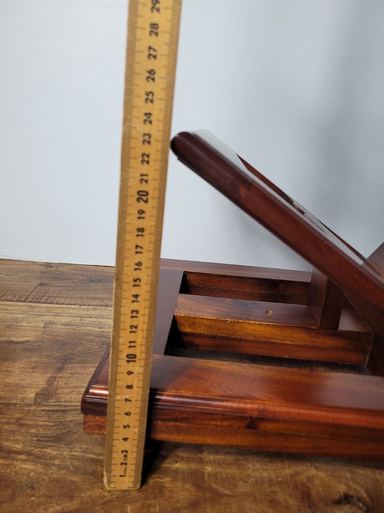 Vintage Solid Timber Tabletop Book Holder, Brass Hinges, Turned Timber Feet