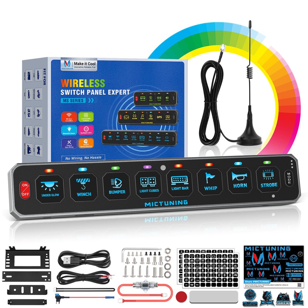 8 Gang Wireless LED Switch Panel Toggle Flash Remote Control for Boat & Vehicles