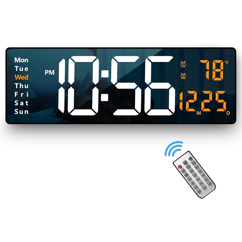 Large Digital Wall Clock Remote Control Brightness Memory Function Alarm Timer