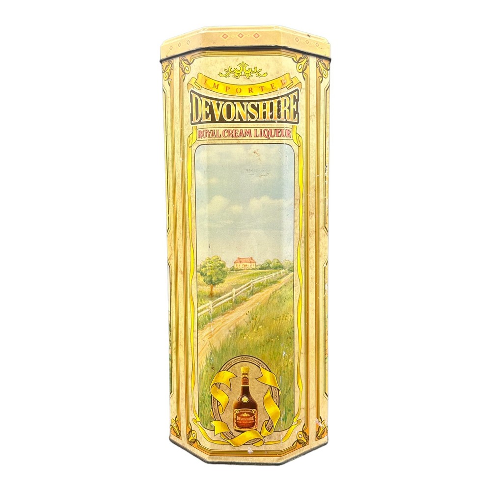 Vintage Imported Octagon Devonshire Royal Cream Liqueur Tin Empty 10.5"